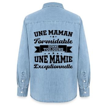 Cadeau pour Grand-Mère - Une Mamie Exceptionnelle - Chemise en denim femme bio Stanley/Stella - bleu clair délavé - Dos - AI Model Female 172 light (172cm)