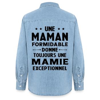 Cadeau pour Grand-Mère - Une Mamie Exceptionnelle - Chemise en denim femme bio Stanley/Stella - bleu clair délavé - Dos - AI Model Female 172 light (172cm)