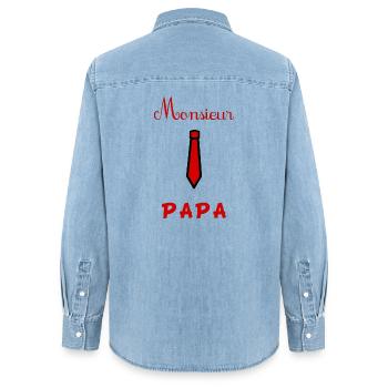 PAPA. FÊTE DES PÈRES. BONNE FÊTE PAPA. BONNE FÊTE. - Chemise en denim femme bio Stanley/Stella - bleu clair délavé - Dos - AI Model Female 172 light (172cm)