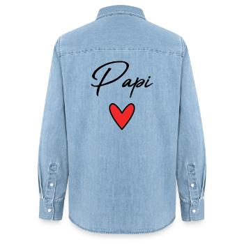 PAPI. PAPA. FÊTE DES PÈRES. BONNE FÊTE PAPA - Chemise en denim femme bio Stanley/Stella - bleu clair délavé - Dos - AI Model Female 172 light (172cm)