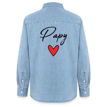PAPY. FÊTE DES PÈRES. BONNE FÊTE PAPY. JE T'AIME. - Chemise en denim femme bio Stanley/Stella - bleu clair délavé - Dos - AI Model Female 172 light (172cm)