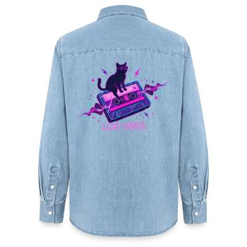 Lofi Vibes Cool Cat Kassette - Frauen Jeanshemd Organic von Stanley/Stella - verwaschenes Hellblau - Hinten - AI Model Female 172 light (172cm)