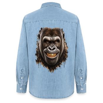 Gorilla mit goldenem Lächeln – Urbaner Stil - Frauen Jeanshemd Organic von Stanley/Stella - verwaschenes Hellblau - Hinten - AI Model Female 172 light (172cm)