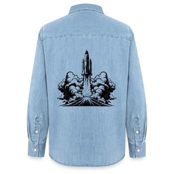 Raketenstart - Frauen Jeanshemd Organic von Stanley/Stella - verwaschenes Hellblau - Hinten - AI Model Female 172 light (172cm)
