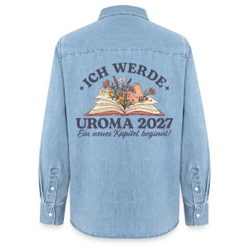Ich werde Uroma 2027 Schwangerschaftsankündigung - Frauen Jeanshemd Organic von Stanley/Stella - verwaschenes Hellblau - Hinten - AI Model Female 172 light (172cm)