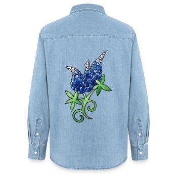 Blaue Lupinen-Aquarellblüte - Frauen Jeanshemd Organic von Stanley/Stella - verwaschenes Hellblau - Hinten - AI Model Female 172 light (172cm)