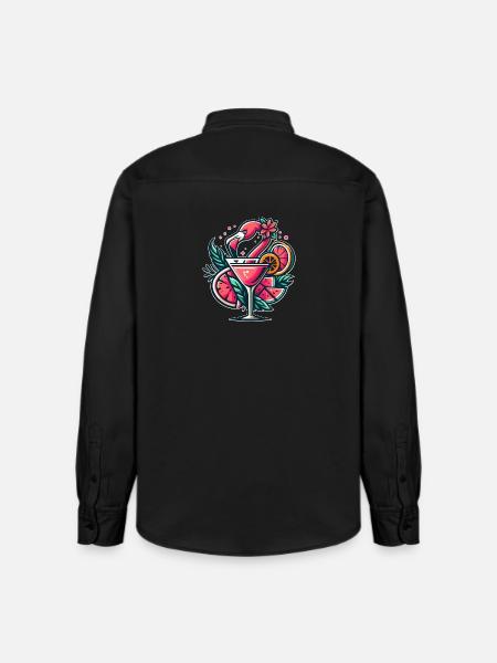 Flamingo Cocktail Logo - Relaxed Fit Unisex Organic Shirt by Stanley/Stella - washed black
