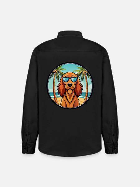 Irsk Setter Hund Race Tegneserie Solbriller Beach - Stanley/Stella unisex skjorte afslappet pasform økologisk - washed black