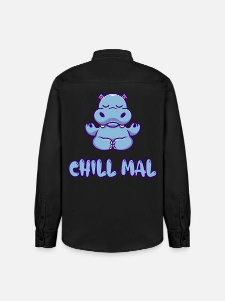 Chill Mal Hippo Meditation - Relaxed Fit Unisex Organic Hemd von Stanley/Stella - washed Black