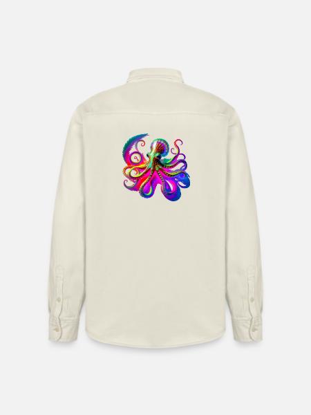 Psychedelic Neon Octopus - Relaxed Fit Unisex Organic Shirt by Stanley/Stella - soft Ecru