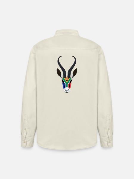 SPRINGBOK HEAD IN SOUTH AFRICAN COLOURS - Relaxed Fit Unisex Organic Shirt by Stanley/Stella - soft Ecru
