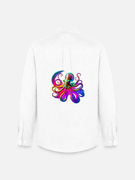 Psychedelic Neon Octopus - Men's Oxford Shirt by Stanley/Stella - white