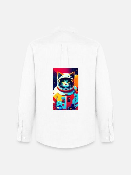 Chat astronaute - Chemise Oxford homme Stanley/Stella - blanc