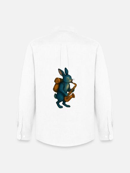 Lapin Bleu avec Saxophone - Chemise Oxford homme Stanley/Stella - blanc