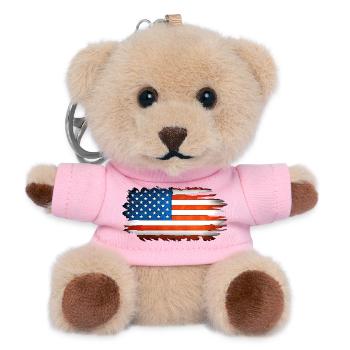 Amerikanische Flagge Pinselstrich - Teddy Schlüsselanhänger - Rosa - Vorne