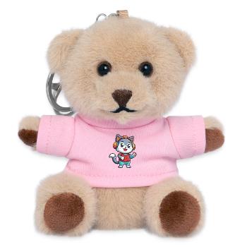 Katze Lustige Cartoon Figur Kopfhörer Musik - Teddy Schlüsselanhänger - Rosa - Vorne