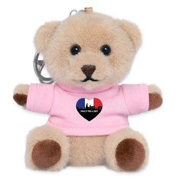 Montpellier Frankreich Flagge Skyline Reise Souvenir - Teddy Schlüsselanhänger - Rosa - Vorne