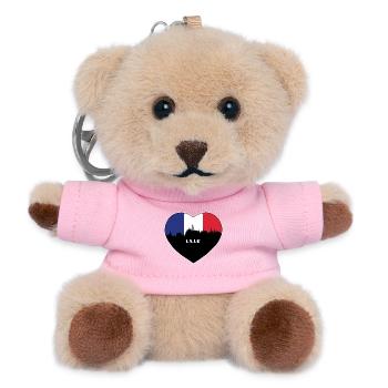 Lille Frankreich Flagge Skyline Reise Souvenir - Teddy Schlüsselanhänger - Rosa - Vorne