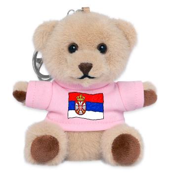 Serbische Flagge als Kinderzeichnung - Teddy Schlüsselanhänger - Rosa - Vorne