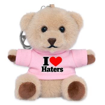 I Love Haters – Lustiger Statement Spruch - Teddy Schlüsselanhänger - Rosa - Vorne