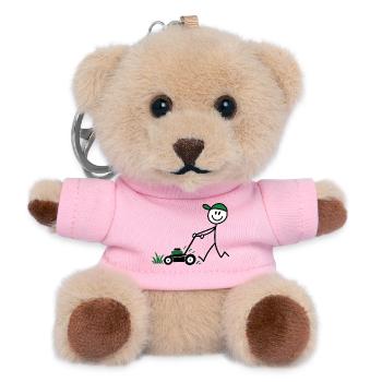 Lustiger Gärtner mit Rasenmäher Comic - Teddy Schlüsselanhänger - Rosa - Vorne
