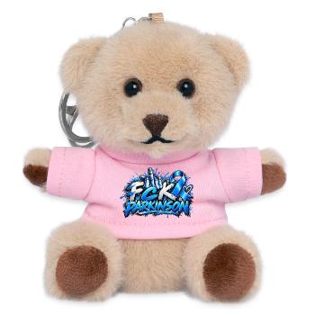 Kampf Parkinson BlauesBand Grafik - Teddy Schlüsselanhänger - Rosa - Vorne