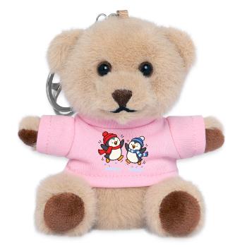 Fröhliche Pinguine im Winter - Teddy Schlüsselanhänger - Rosa - Vorne