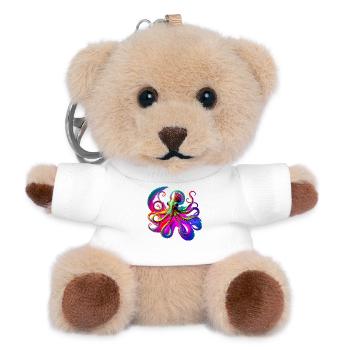 Psychedelic Neon Octopus - Teddy Keyring - white - Front