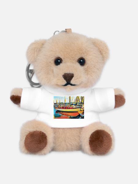 Segelboot am Ponton - Teddy Schlüsselanhänger - Weiß