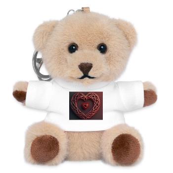 Gewebtes Rattanherz in der Mitte - Teddy Schlüsselanhänger - Weiß - Vorne