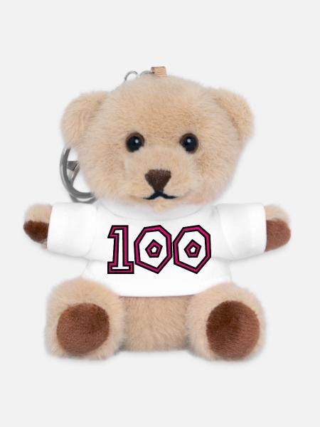 100. 100 ANS. 100e ANNIVERSAIRE. ANNIVERSAIRE 1001 - Porte-clés ourson - blanc
