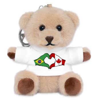 Brazil Canada Flag Hands Heart Shape - Teddy Keyring - white - Front