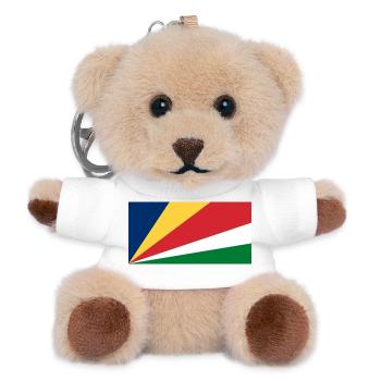 Seychellen – Flaggenwappen, strahlende, bunte Streifen - Teddy Schlüsselanhänger - Weiß - Vorne