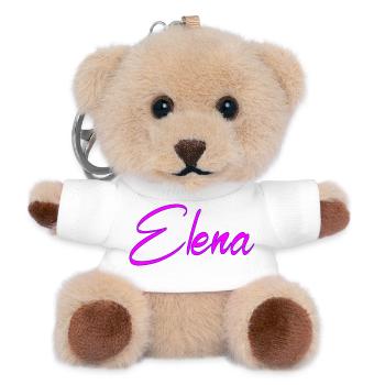 Elena Neon Pink Script - Teddy Schlüsselanhänger - Weiß - Vorne