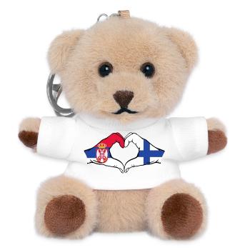 Serbien Finnland Flagge Hände Herzform - Teddy Schlüsselanhänger - Weiß - Vorne