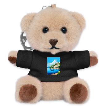 Porto Heli Griechenland Vintage Reiseplakat Souvenir - Teddy Schlüsselanhänger - Schwarz - Vorne