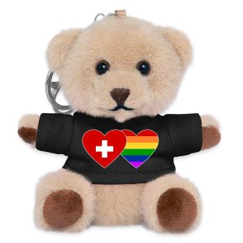 Schweiz Regenbogen Flagge - Teddy Schlüsselanhänger - Schwarz - Vorne