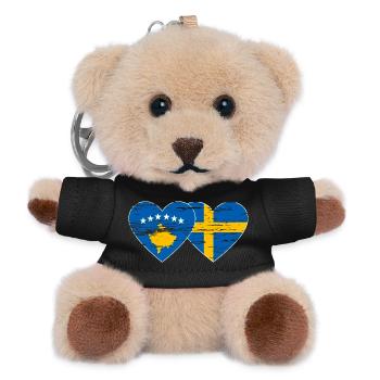 Kosovo Sweden Flag used - Teddy Keyring - black - Front