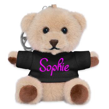 Sophie Neon Rosa Script - Teddy Schlüsselanhänger - Schwarz - Vorne