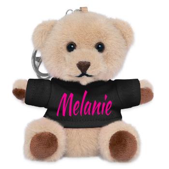 Melanie Schrift Neon Pink auf Schwarz - Teddy Schlüsselanhänger - Schwarz - Vorne