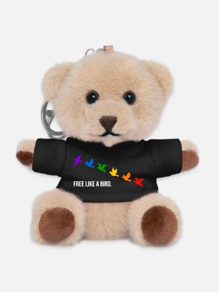 Free like a bird, in Regenbogenfarben - Weiß - Teddy Schlüsselanhänger - Schwarz