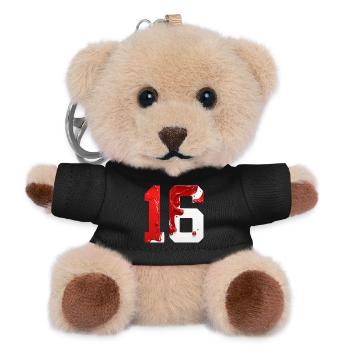 NO. 16 NUMBER 16 RED WHITE 16TH BIRTHDAY - Teddy Keyring - black - Front