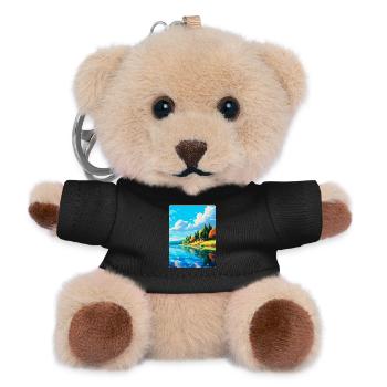 Lake Paladru Frankreich Vintage Reiseplakat Souvenir - Teddy Schlüsselanhänger - Schwarz - Vorne
