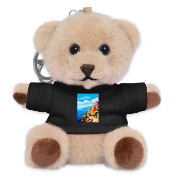 Korfu Griechenland Vintage Reiseplakat WPA Souvenir - Teddy Schlüsselanhänger - Schwarz - Vorne