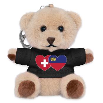 Schweiz Liechtenstein Flagge Herz - Teddy Schlüsselanhänger - Schwarz - Vorne