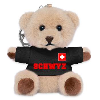 SCHWYZ - SCHWEIZ Trikot Look - mit Fahne Flagge - Teddy Schlüsselanhänger - Schwarz - Vorne