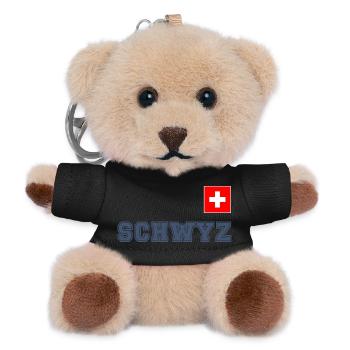 SCHWYZ - SCHWEIZ Trikot Look - mit Fahne Flagge - Teddy Schlüsselanhänger - Schwarz - Vorne