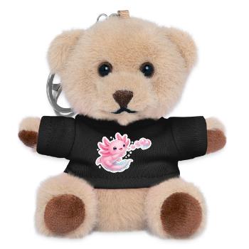 Kawaii Axolotl Herzen Seifenblasen Rosa T-Shirt - Teddy Schlüsselanhänger - Schwarz - Vorne