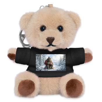 Winter Yeti am Feuer im Schneeland - Teddy Schlüsselanhänger - Schwarz - Vorne