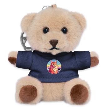 Ingwer Langhaar Katze Bunte Karikatur Aquarell il - Teddy Schlüsselanhänger - Navy - Vorne